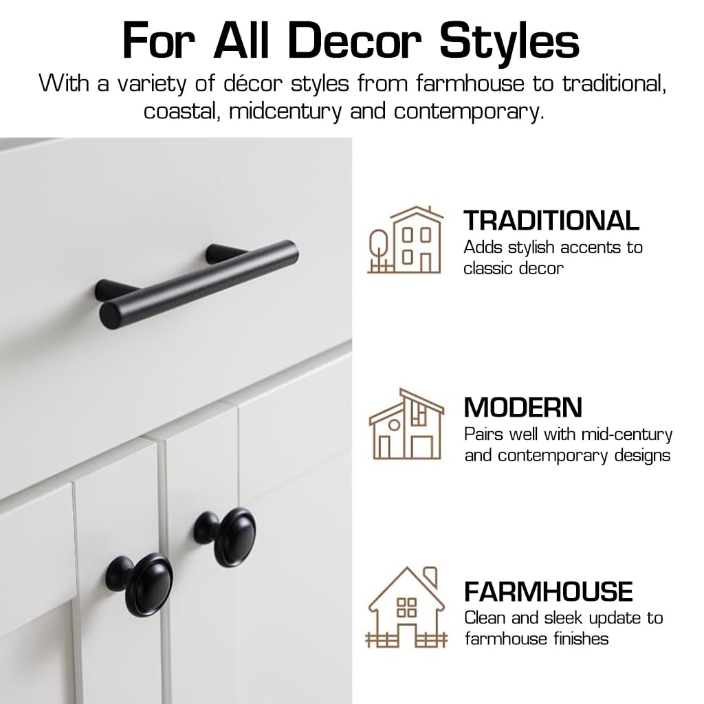 HASTHIP Cabinet Knobs for Kitchen and Drawer Upgrade with 1.25 in Round Zinc Alloy Design | 10 Pack Black Rust‑Resistant Pulls