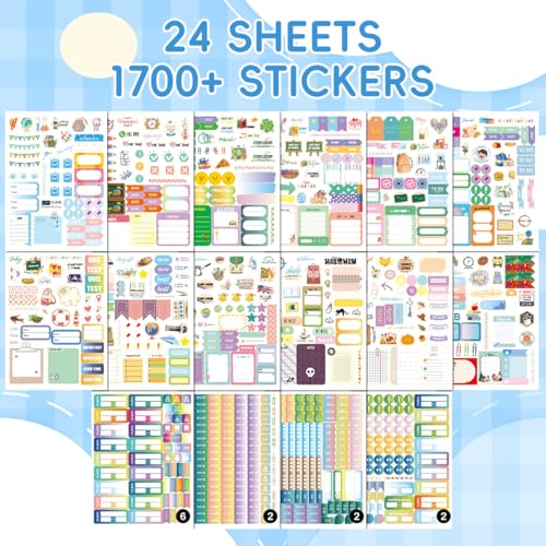 OFIFO® Sticker Book, 1700Pcs 24-Sheet Stickers Set, Daily Planners Accessories for Calendar Decorating, Stickers for Kids Activity Perfect for Journal, Scrapbook Projects and Decor