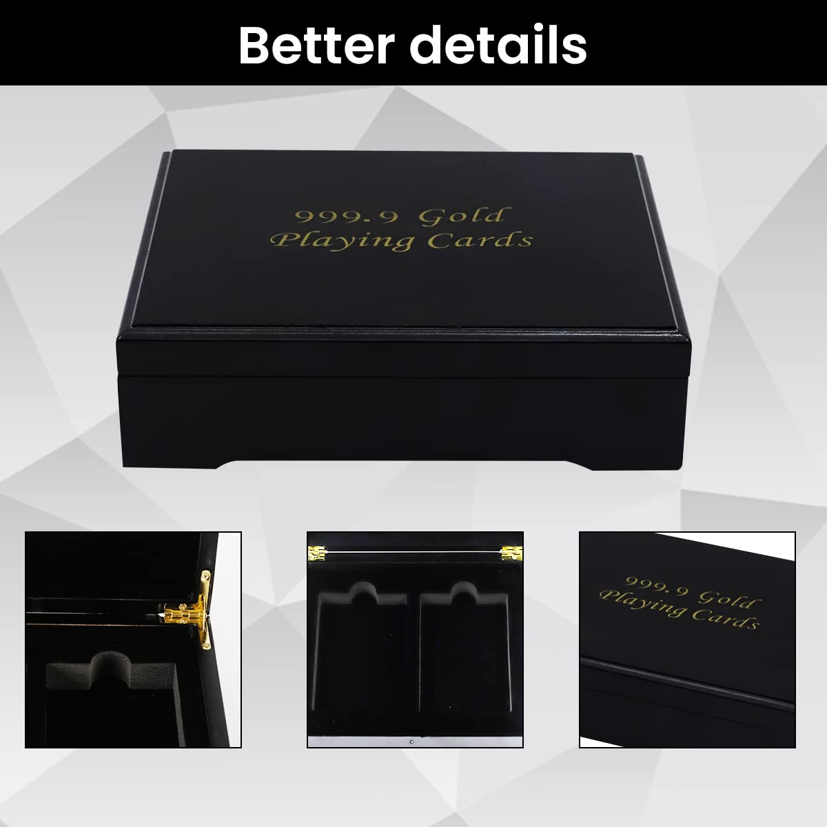 PATPAT® Wooden Box Card Box Card Organizer Box Cards Deck for Poker Texas Game Palying Cards Poker Cards Storage Box, Black