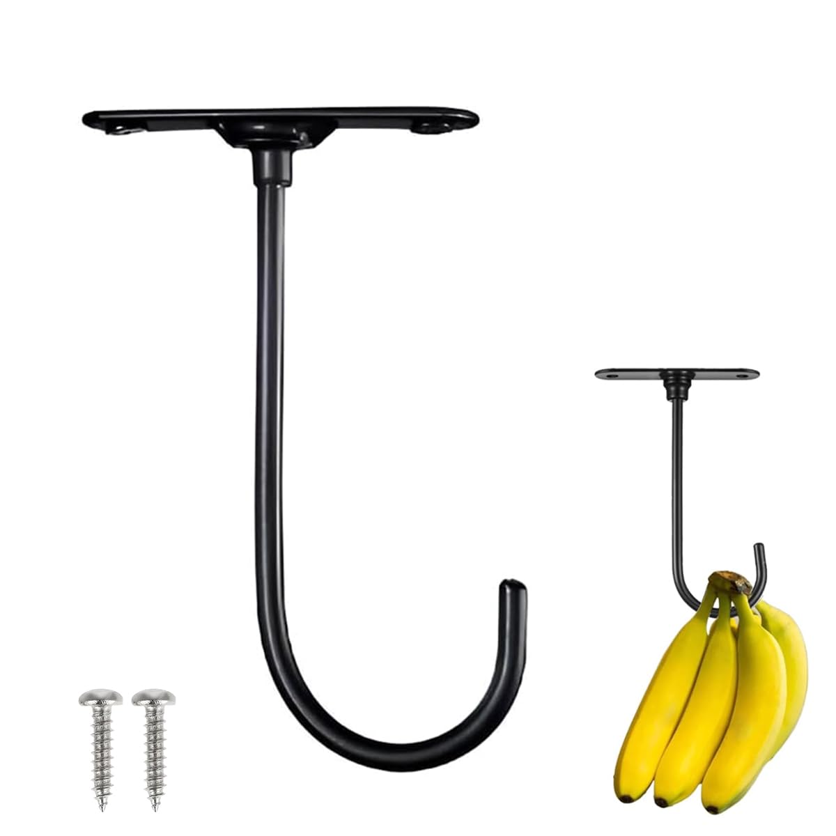 HASTHIP J-Shaped Banana Hook Under Cabinet Hanger, Multi Purpose Wall Hook 360 Degree Rotating Banana Hook Saves Countertop Space Pre-drilled Screw Holes