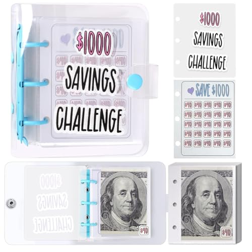 OFIFO® 1000 Money Saving Box Binder, Piggy Bank for Adults with Numbers Daily Money Saving Planner, 1000 Money Saving Challenge with 25 Binder Mini Savings Challenge Book
