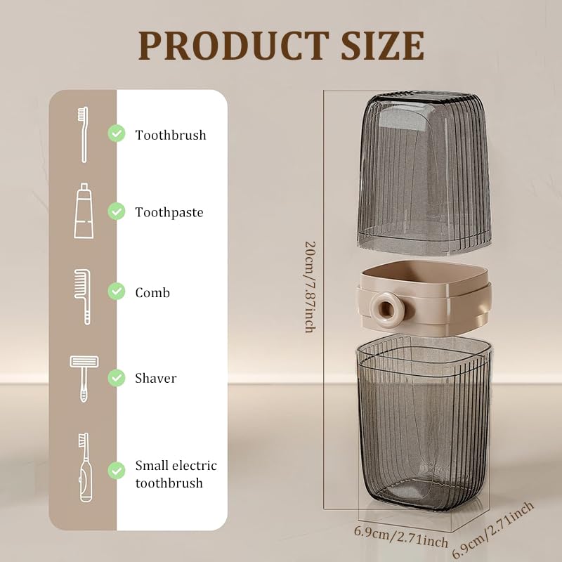 HASTHIP Toothbrush Travel Case for Trips and Camping with 2 in 1 Cup Design | Beige and Clear