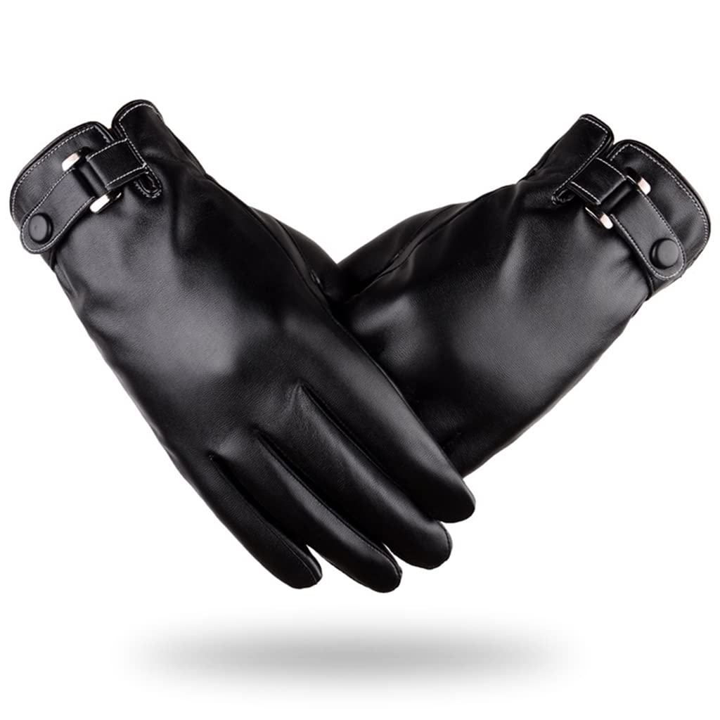 Proberos Winter Gloves for Men, PU Leather Fleece Warm Lining Gloves for Riding, Touch Screen Winter Gloves Fashion Winter Leather Gloves for Men Driving Gloves for Men (Black Style 3)