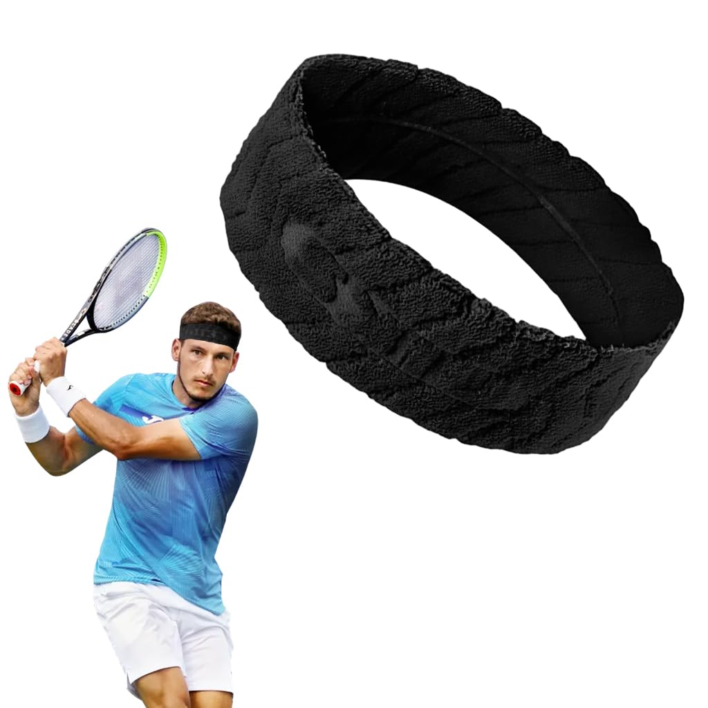 Proberos® Sport Headband for Men & Women, Premium Cotton Moisture-Wicking Breathable Anti-Slip Hair Band Fashion Sport Soft Stretchy Headband for Running, Jogging, Yoga, Workout, Basketball, Black