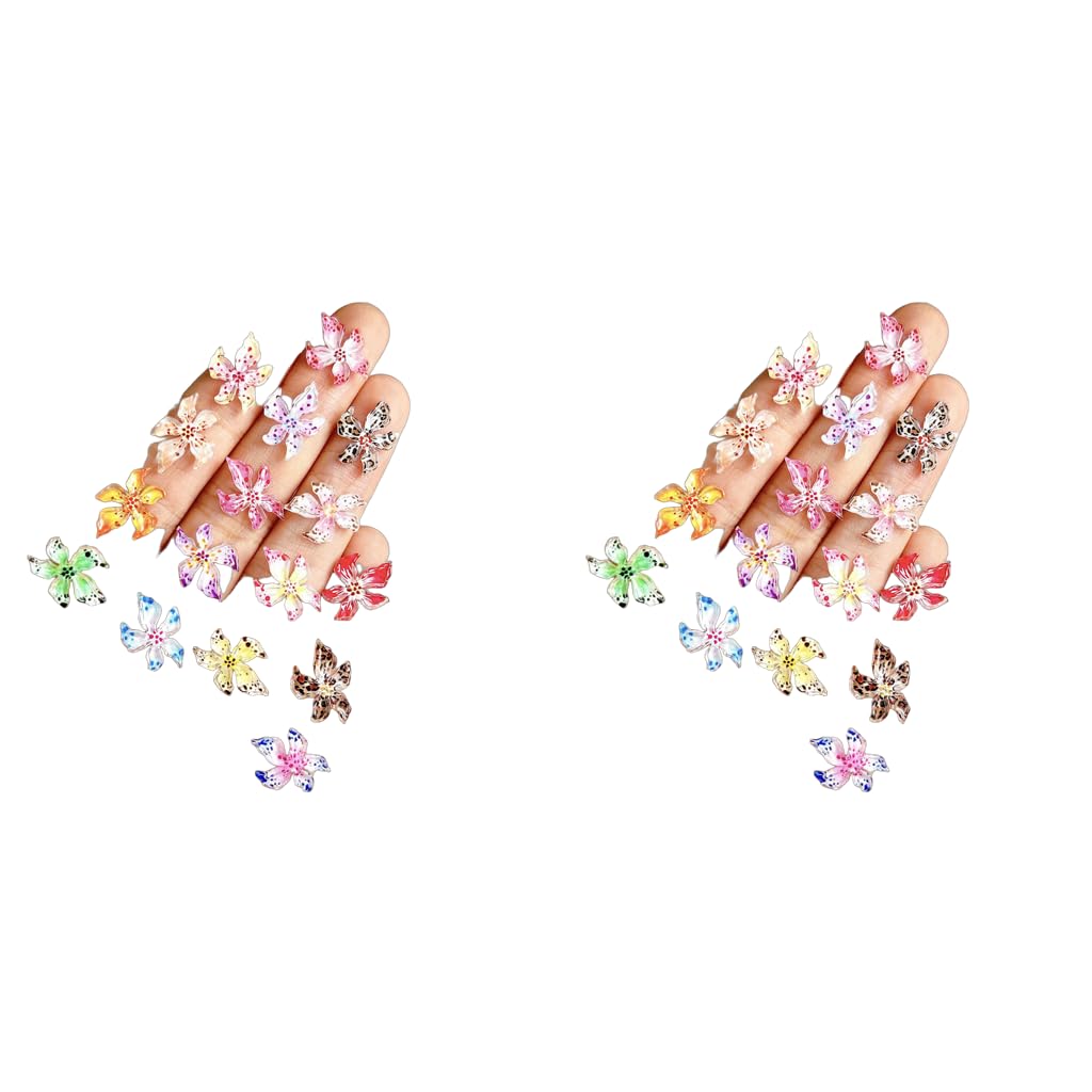 MAYCREATE Flower Nail Art Charms featuring 120 pcs 3D Hibiscus Gems for DIY Summer Nails