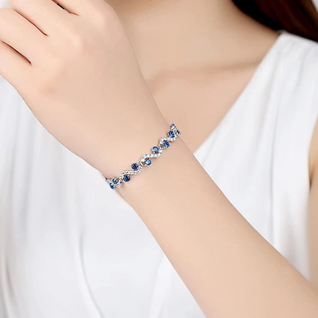 SANNIDHI Cubic Zirconia Bracelet for Women featuring Blue Stones and 18 cm Alloy Design
