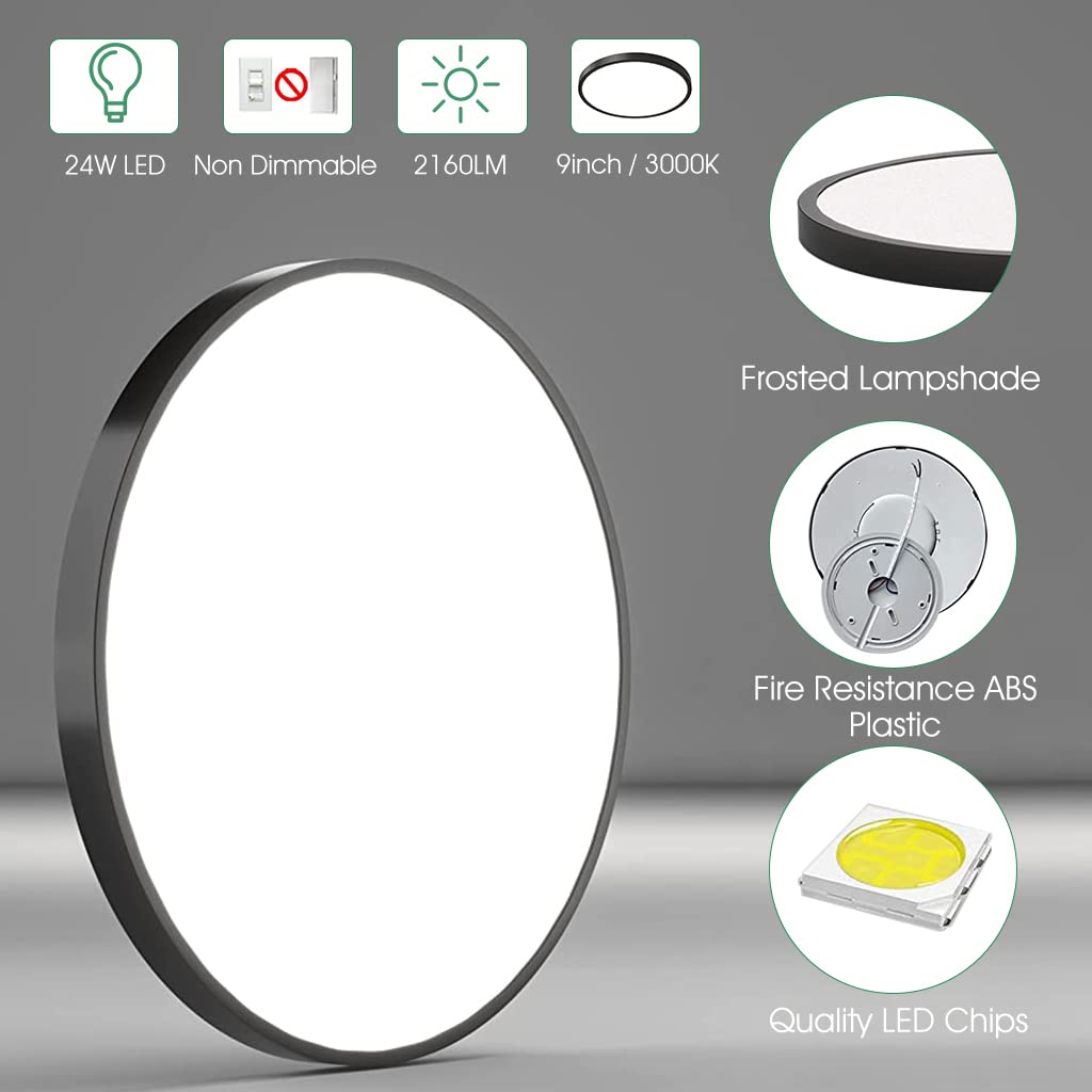 ELEPHANTBOAT LED Ceiling Light for Living Room with 24W Ultra Thin 9 in Design | 6500K Bright White