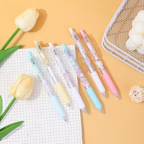 HASTHIP® 6Pcs Kawaii Click Pens Cute Sanrio Series Pens 0.5mm Black Click Office School Stationeries Supplies Gift Ball Pen Set X 2