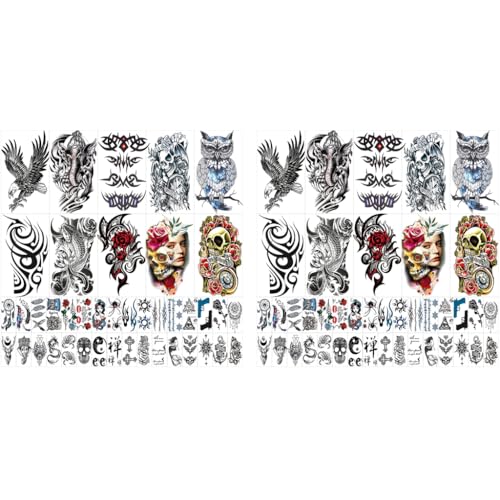 MAYCREATE® 42 Sheets Tattoo Sticker for Men Eagle Temporary Tattoos Skull Variety Assorted for Body Art Waterproof for Women 84 PCS