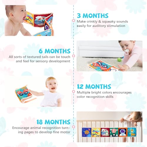 SNOWIE SOFT® Butterfly Cloth Book for Baby 6 to 12 Month with Mirror Double-Sided Crib Tummy Time High Contrast Montessori Visual Stimulation Washable Toys Boy Girl Gift 3PCS