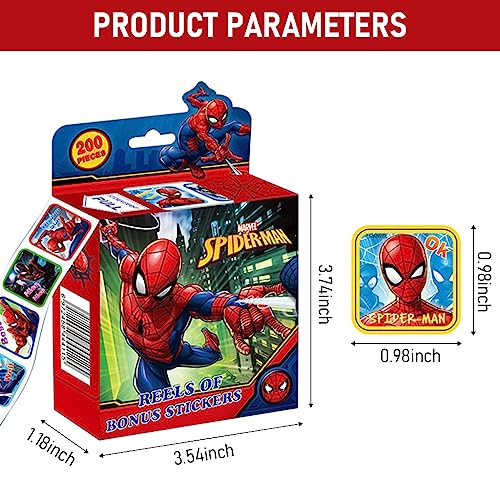 HASTHIP® 200PCS Stickers for Kids Rewards 0.98 Inch Spiderman Cartoon Sticker 10 Patterns Party Bag Fillers Boys Girls Teachers Reward Craft Scrapbooking Box Gift Set