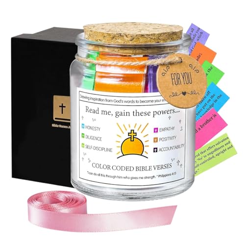 HASTHIP® Bible Verse Jar with 90pcs Colored Bible Verse Notes Inspirational Read Me Bible Verses Glass Jar Mindfulness Notes Jar Spiritual Guiding Bible Verse Notes Jar Postive Emotional Support Gift