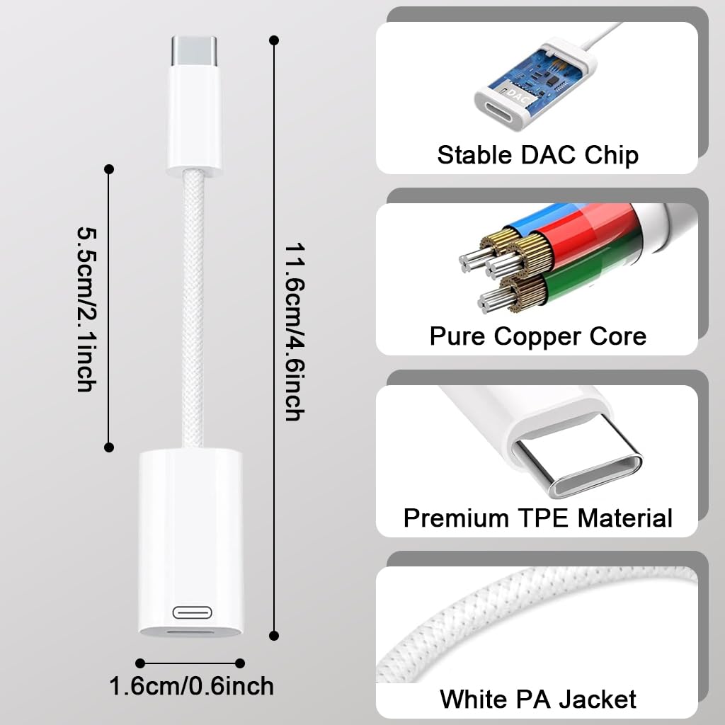 ZORBES USB C to Lightning Audio Adapter with DAC Chip and 480 Mbps Transfer for iPhone | PD 100W Fast Charging