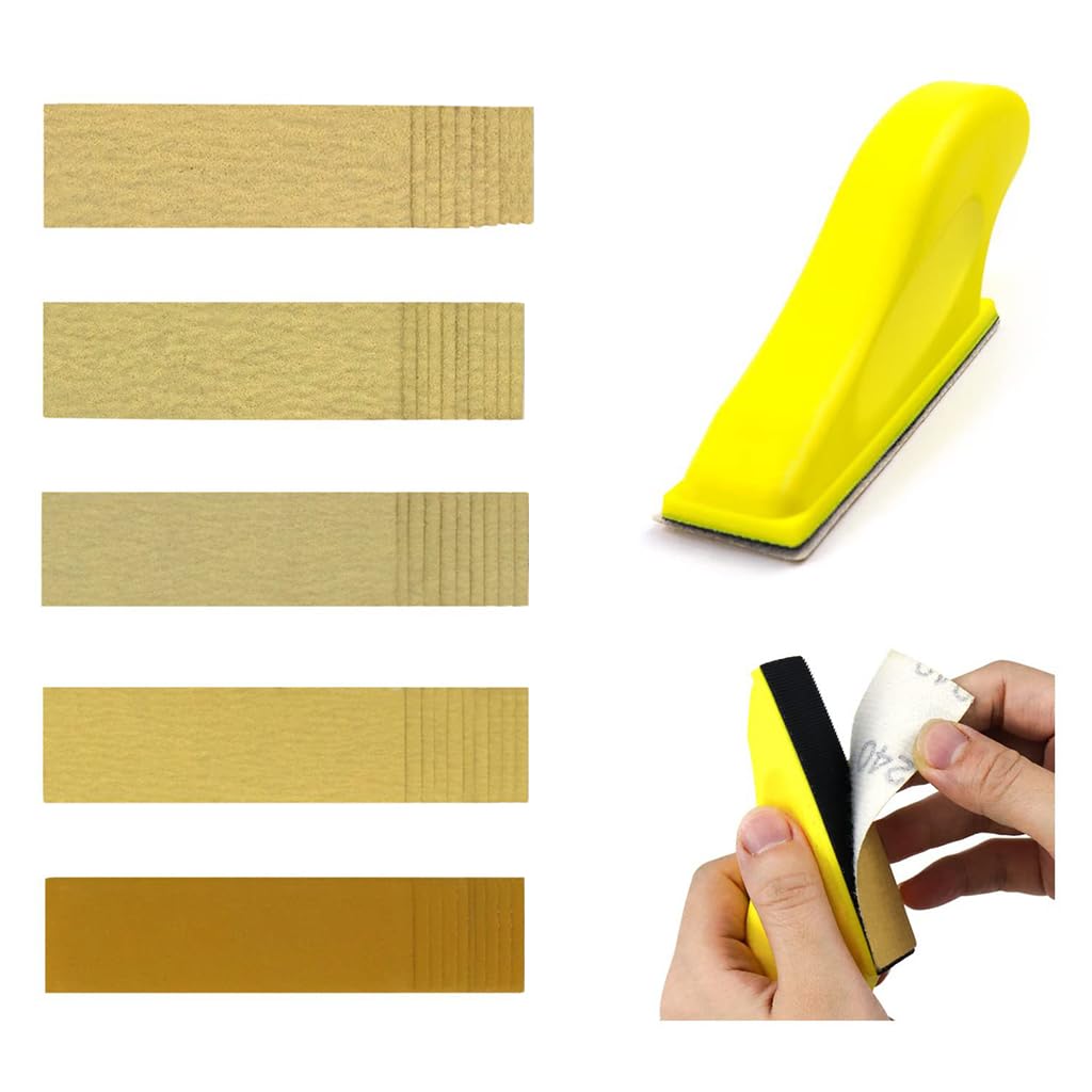 Serplex® 50 Sheet Sandpaper Strips & Sandpaper Holder Hook and Loop Sandpaper Strips Mixed Grit Sandpaper Strips 80 to 400 Grit Sandpaper Strips for Wood Working, Polishing