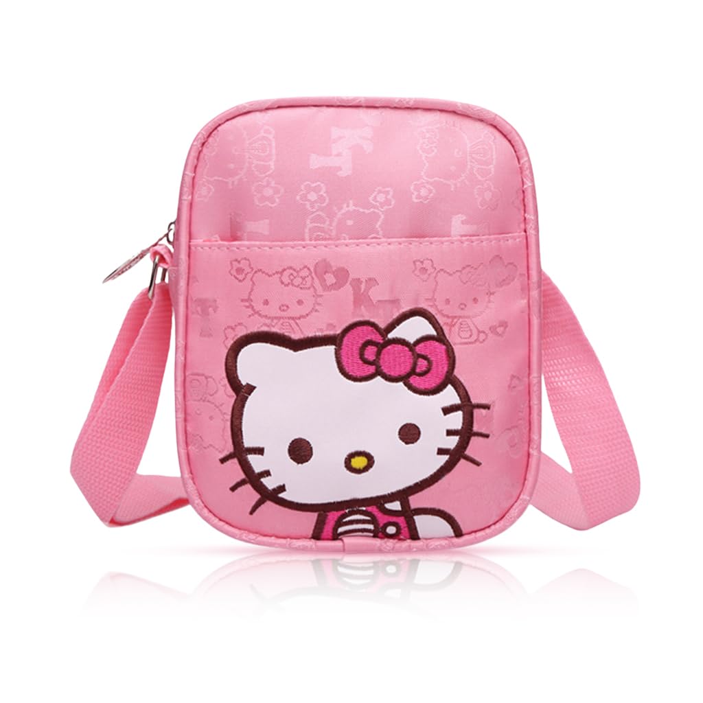 PATPAT Sling Bag for Girls featuring Hello Kitty Embossing and Dual Zipper 15x15cm | Oxford Fabric Crossbody Purse for Kids