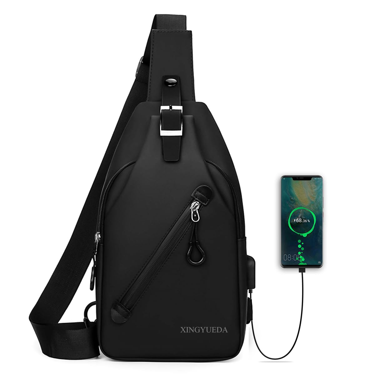 GUSTAVE Sling Bag for Men with Adjustable Strap and Anti Theft Buckle 16×7×32cm Black