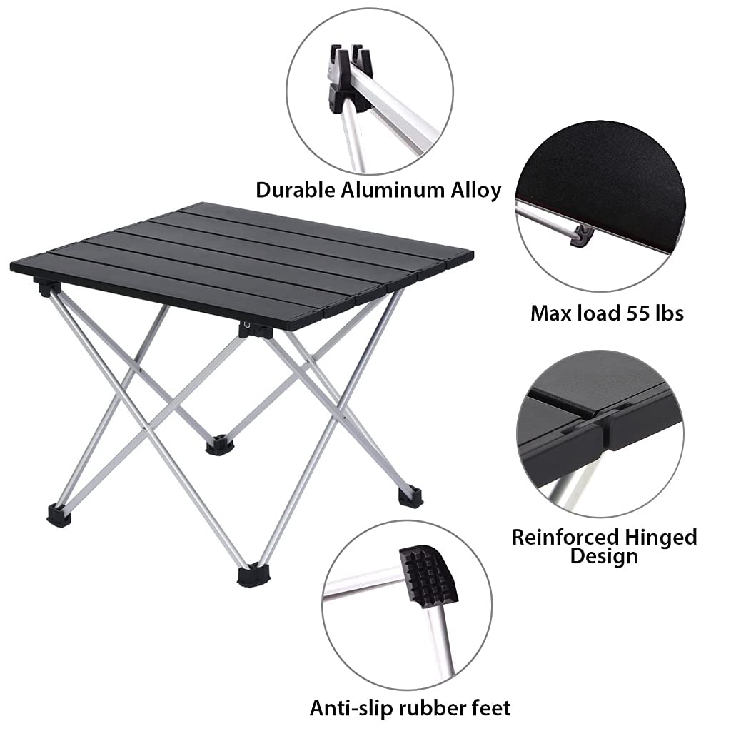 PROBEROS Camping Table for Outdoor Cooking with Antislip Feet 56×40.5cm Aluminum Top | Foldable and Portable Design