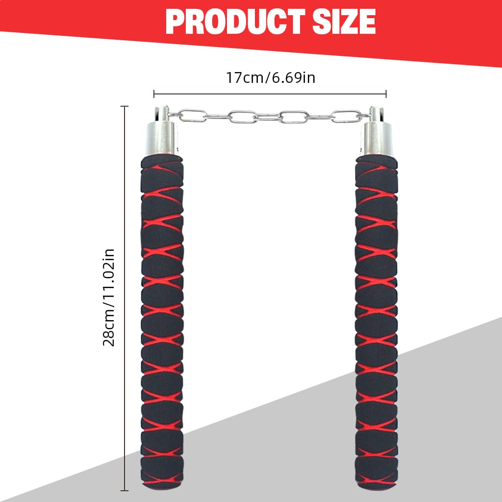 Proberos Practice Nunchucks for Karate with Safety Foam Padding PVC & Steel Core 11 in for Kids