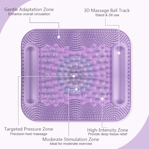 HANNEA® TPR Foot Massage Mat, 3 in 1 Foot Acupoint Massage Mat Toe Board with Dual Roller Massage Balls Design, for Promoting Blood Circulation, Relieving Foot Fatigue, 16x19'', Purple