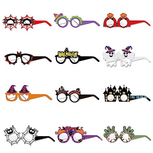 PATPAT® 12Pcs Halloween Paper Eyeglasses, Halloween Decorations Paper Glasses for Kids Adults, Photobooth Props Halloween Dress Up, Halloween Party Favor Glasses for Kids Party Supplies Halloween Mask