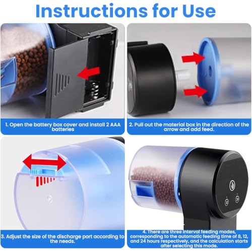 ZIBUYU® Automatic Fish Feeder for Aquarium 50g Capacity Timed Food Dispenser with Adjustable Settings No Jam Portion-Controlled Dispensing Tank Wall Mounted Battery Operated 3PCS