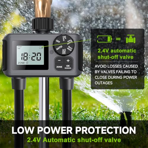 HASTHIP Smart Garden Watering Timer Programmable Hose Faucet Timer with 2-Outlet LCD Digital Watering Timer IP55 Waterproof Outdoor Watering Timer Universal Watering Timer