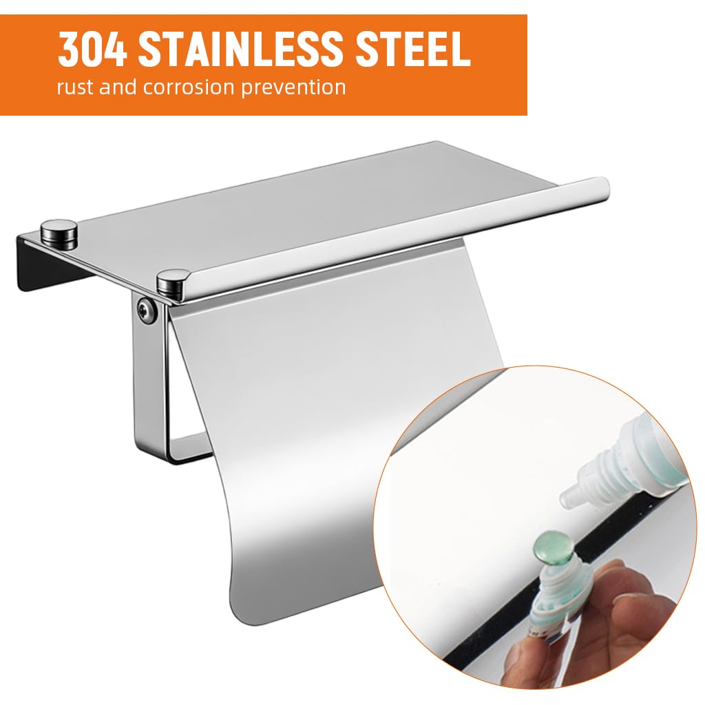HASTHIP Toilet Paper Roll Holder for Bathroom with Storage Shelf featuring Splashproof Guard Design