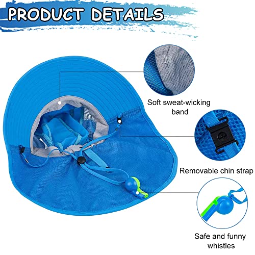 GUSTAVE® Kids Cotton Cartoon Sun Hat with Wide Brim, Mesh Breathable Cap, UV Protection, Neck Flap, Visor, Adjustable Fit for Girls/Boys Age 3-9 Years, Summer Outdoor Blue