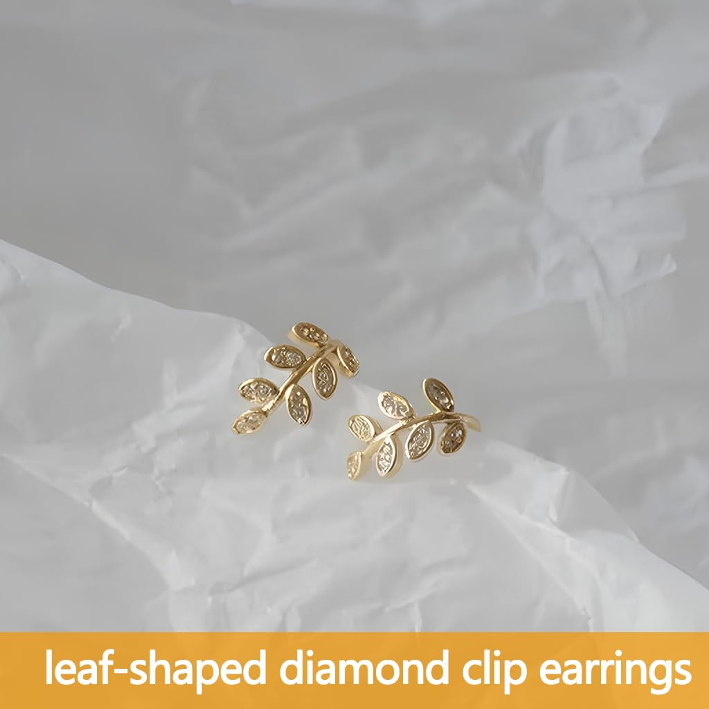 ZIBUYU Crystal Leaf Ear Cuffs for Women featuring No Piercing Clip Design and Gold Rhinestones