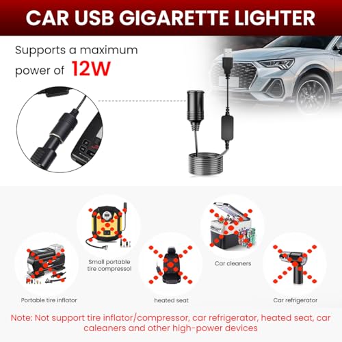 STHIRA® USB to Cigarette Lighter Socket 5V to 12V Converter 1.2 Meter Long Cable Plug and Go Universal for 12W Devices Car Fan Dash Cam 2PCS