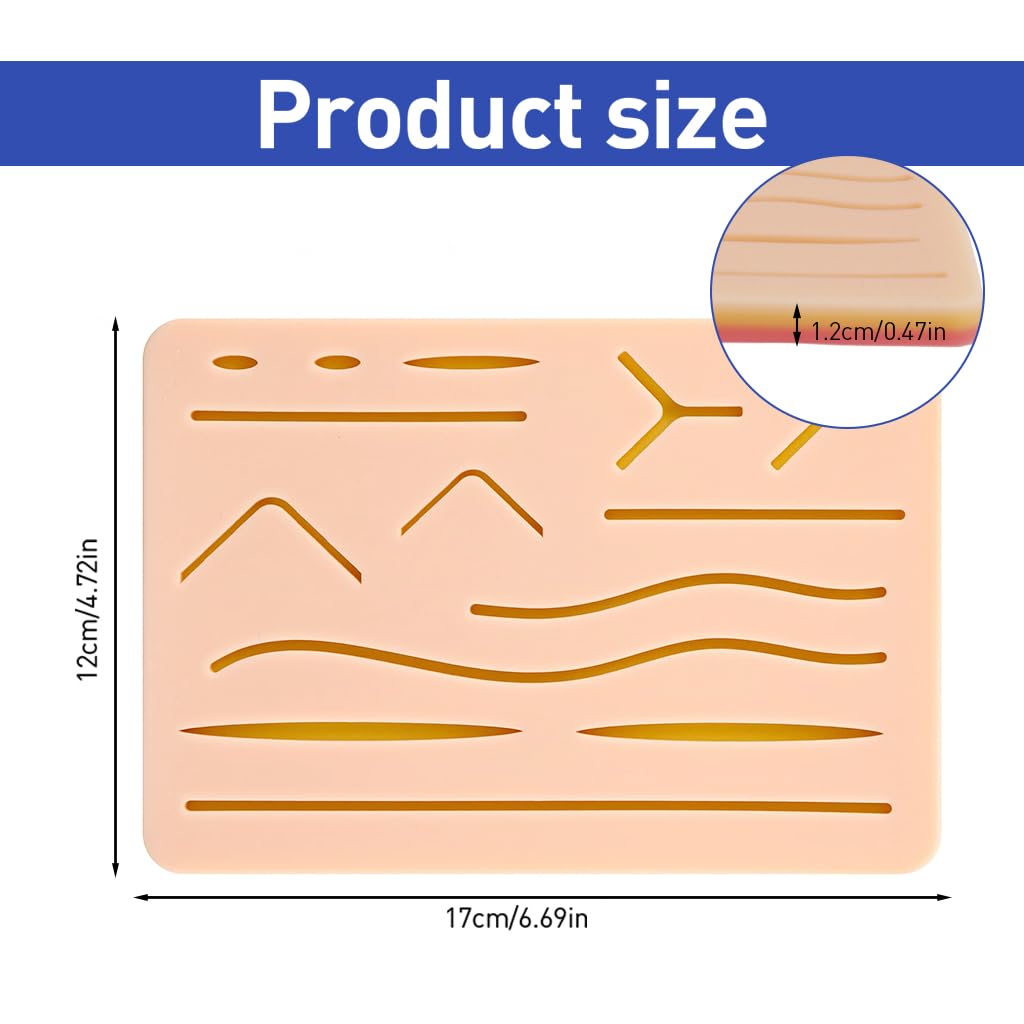 ZIBUYU Silicone Suture Pad Multi-Layered Skin-Like Silicone Suturing Practice Pad with 13 Pre-Cut Incisions Reuseable Suture Pad for Suturing Skills, Medical and Vet Students Supplies, 17x12cm