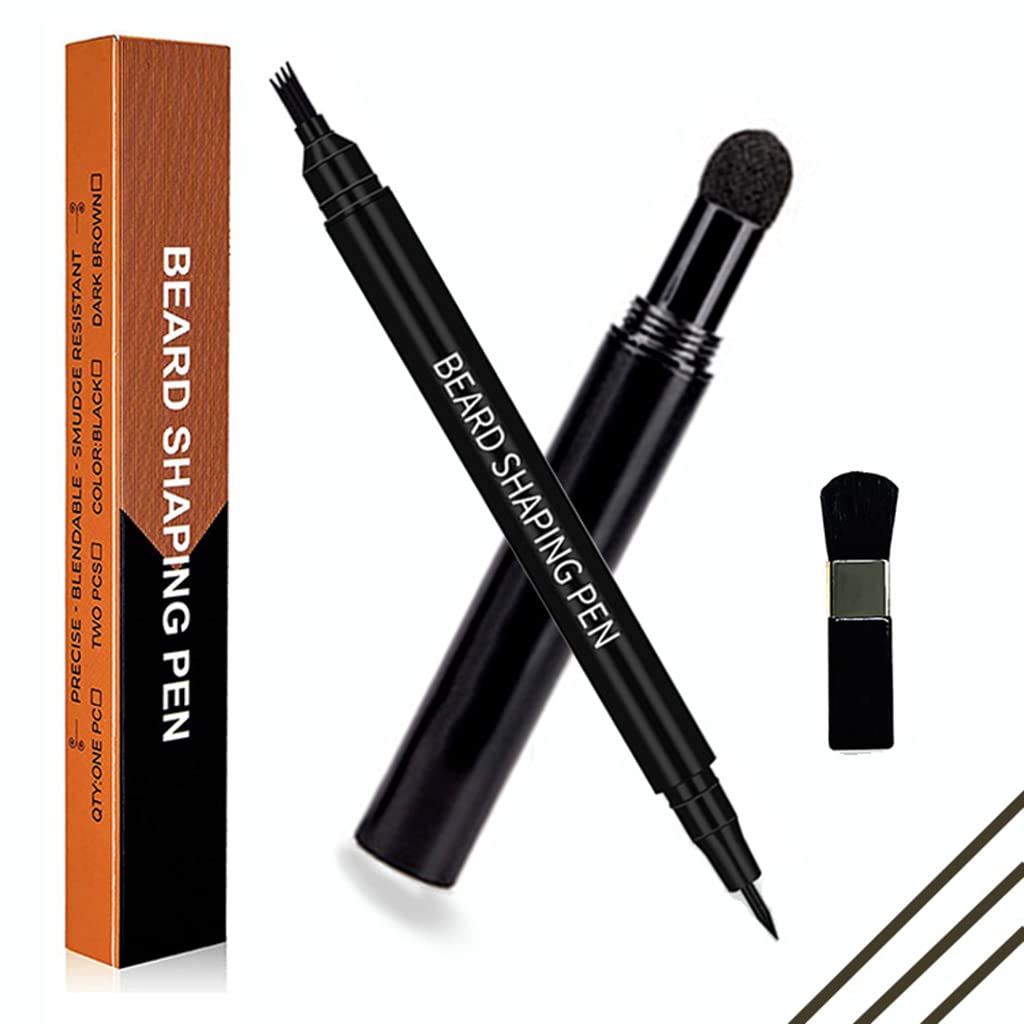 HASTHIP Beard Pencil Filler Kit for Men with Powder Brush and 4 Fork Tip | Dark Brown