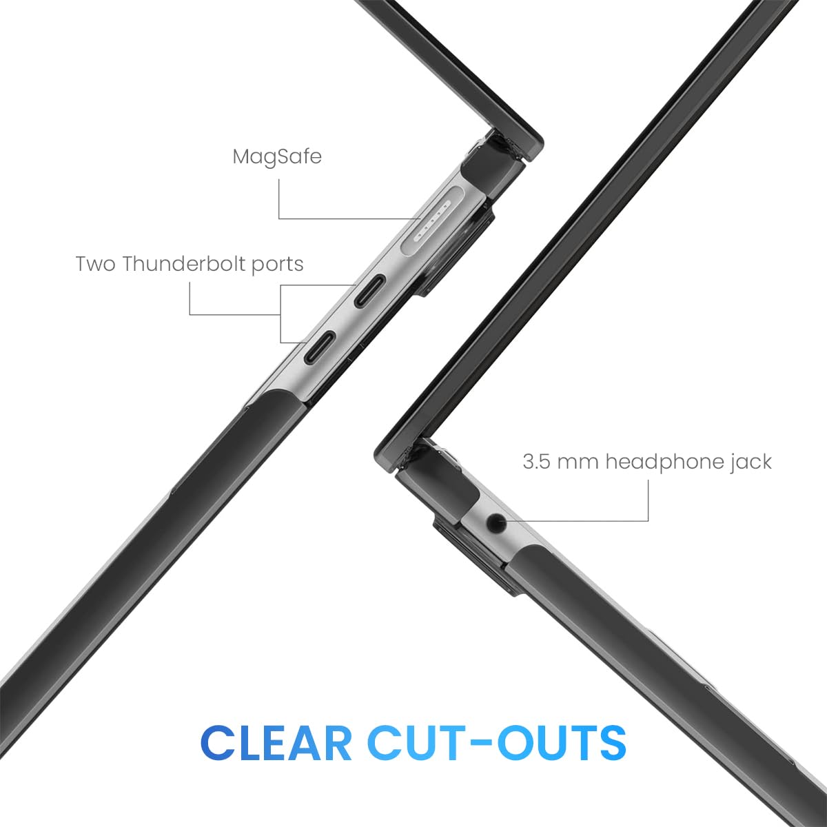 HASTHIP MacBook Air 13.6 Inch Cover for M4 M3 M2 | Snap-On 2-Piece Clear Hard Shell Case Black