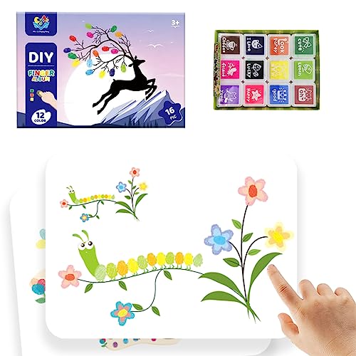 PATPAT® Finger Painting Kit for Kids, Drawing Kit DIY Painting Book Drawing Books, 12 Colors Set for Kids with 16Pcs Painting Card, Non-toxic Safe Art and Craft Kit for Girls