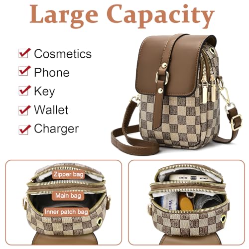 PALAY® Sling Bag for Women Crossbody Bag for Women Phone Bag Stylish PU Leather Mobile Cell Phone Holder Pocket Purse Wallet Sling Bag Mini Shoulder Bags (Brown) 2 PCS