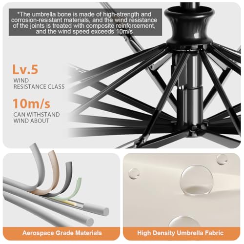 PALAY® Big Umbrella for Rain and Sun Protection Windproof Reinforced 12 Ribs Sectional Closure Compact Travel 3 Fold with Mechanical Handle for Women and Men Beige 2PCS