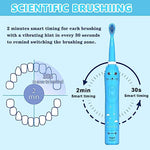 HANNEA® Electric Toothbrush For Kids, Battery Powered brush tooth, Age 3+, Soft Nylon Bristles, Chargeable automatic Tooth Brush With 6 Brushing Modes, 2 Interchangeable Brush Heads(Blue)