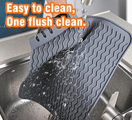 ZIBUYU® Kitchen Silicone Drain Pad, Sink Drying Mat, Wavy Drainage Grooves Pattern, Quick Dry Drying Pad with Hanging Hole, Kithen Utensils Cup Drying Pad, 40x30cm