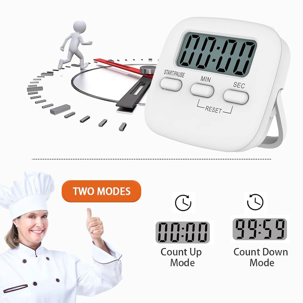 ZIBUYU® Digital Kitchen Timer & Stopwatch for Cooking Big Large Digits Loud Alarm Magnetic Back Stand Cooking Egg Timers Cooking Timer LCD Display and Retractable Stand, Timing Alarm Clock for Cooking