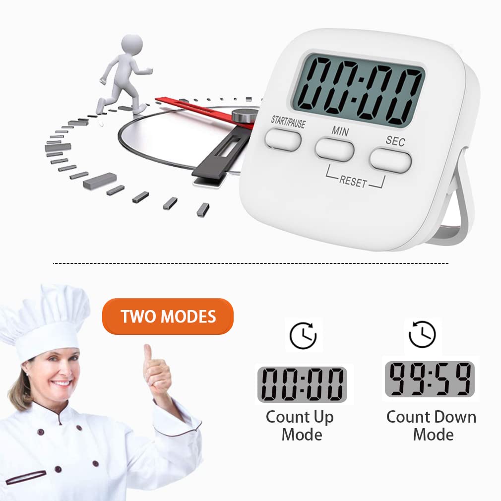 ZIBUYU Digital Kitchen Timer & Stopwatch for Cooking Big Large Digits Loud Alarm Magnetic Back Stand Cooking Egg Timers Cooking Timer LCD Display and Retractable Stand, Timing Alarm Clock for Cooking