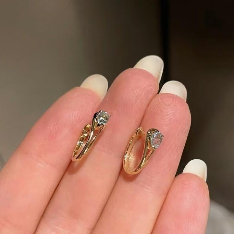 Zibuyu Bold Golden Earring for Women featuring Raindrop Cubic Zirconia and Dainty Loop Design