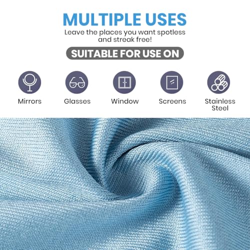 HASTHIP® Kitchen Dish Cloth, Pack of 6 Non-Abrasive Ultra Fine Glass Fiber Clean Cloth Streak-Free Household Cleaning Rags, Wet & Dry Use for Kitchen, Bathroom, Glass, Window, Door, 40x40cm, Blue