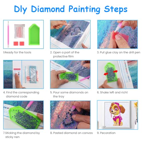 PATPAT® 5D Diamond Painting Kits for Kids 5D Diamond Painting with Frame, Arts and Crafts for Kids Gem Stickers by Number Kits DIY Painting Arts Crafts Supply Set