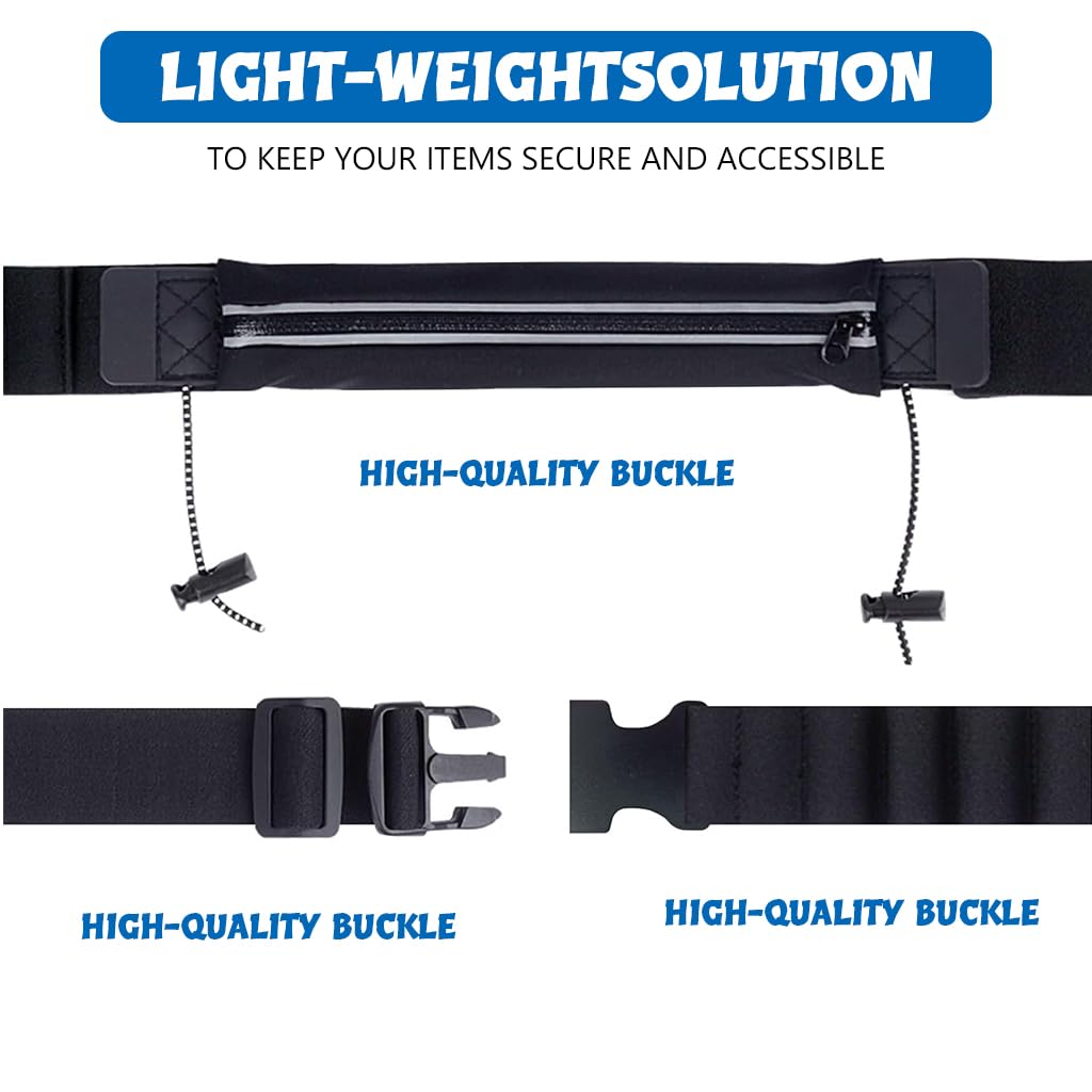 Proberos Running Belt for Marathon and Fitness with Reflective Strips and 9 in Zipper Pouch | Ultralight 70 g Sweatproof Waist Bag