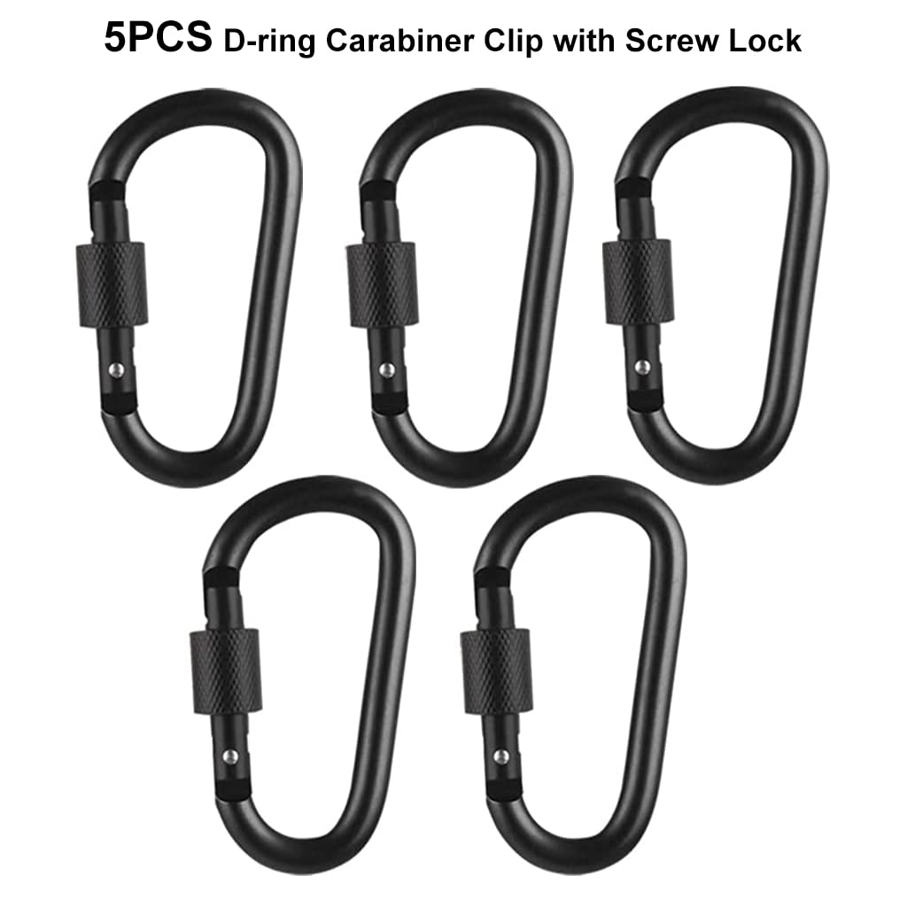 Zibuyu Keychain Heavy Duty D Shaped Carabiner for Camping with Safety Lock 5Pc Set | Aluminum Alloy Backpack Hook