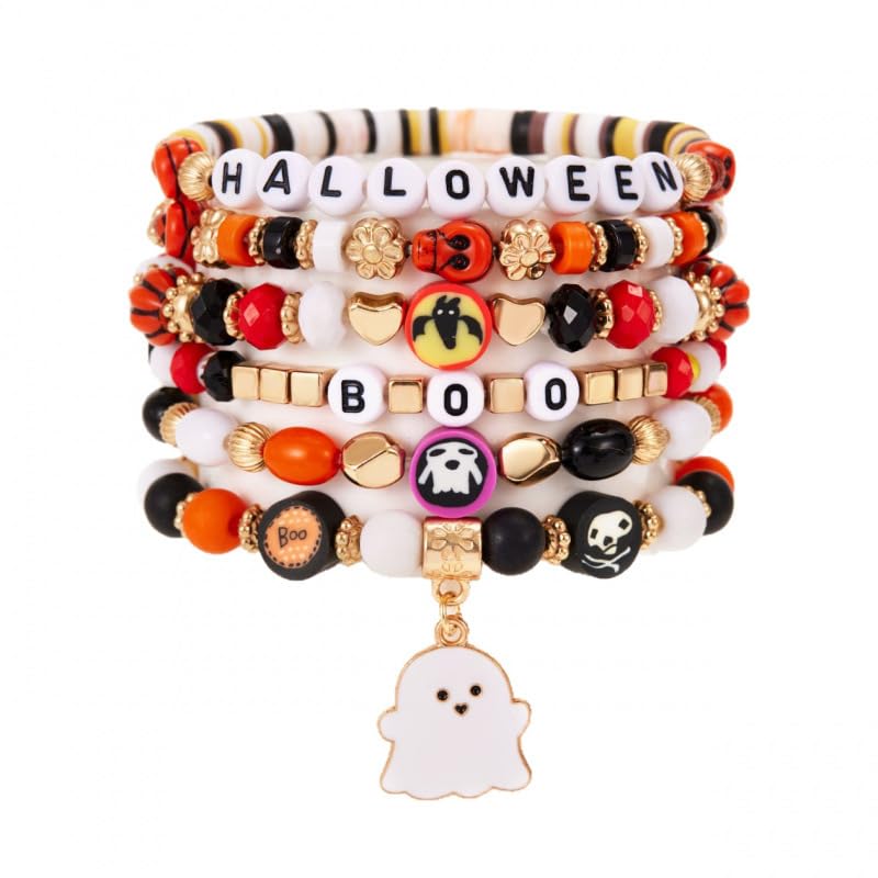 SANNIDHI® Halloween Bracelets Boo Basket Stuffers for Women Bulk Charm Bead Bracelet Halloween Costume Outfits Accessories for Women