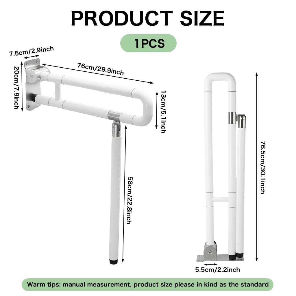 HANNEA Toilet Grab Bars for Bathroom 23.6 inch with Foldable U Design Aluminium Alloy Support for Seniors