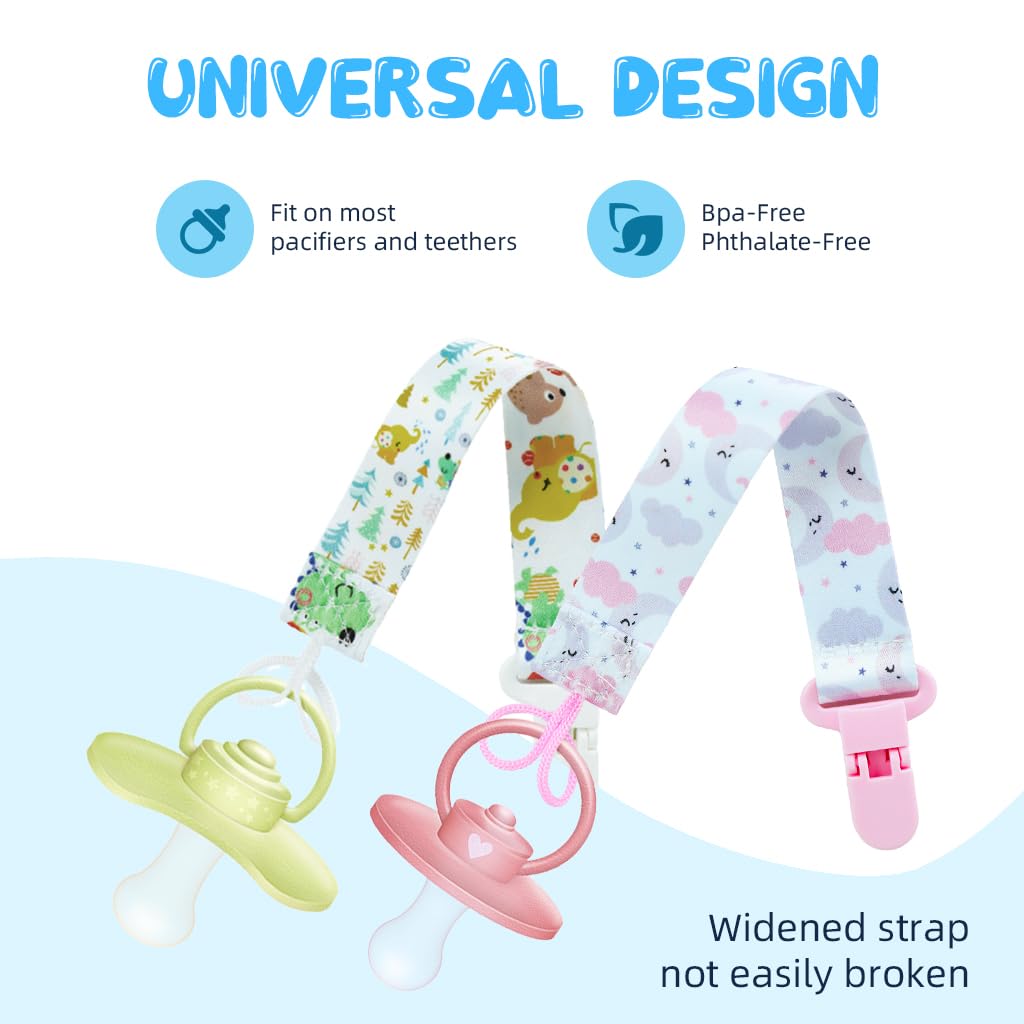 SNOWIE SOFT® 4pcs Anti Lost Pacifier Chain Strap Pacifier Clip for Toddlers Cartoon Fabric Pacifier Clip Strap for Soother, Teether, Toy, Pacifier Anti Lost Baby Pacifier Attaching Strap