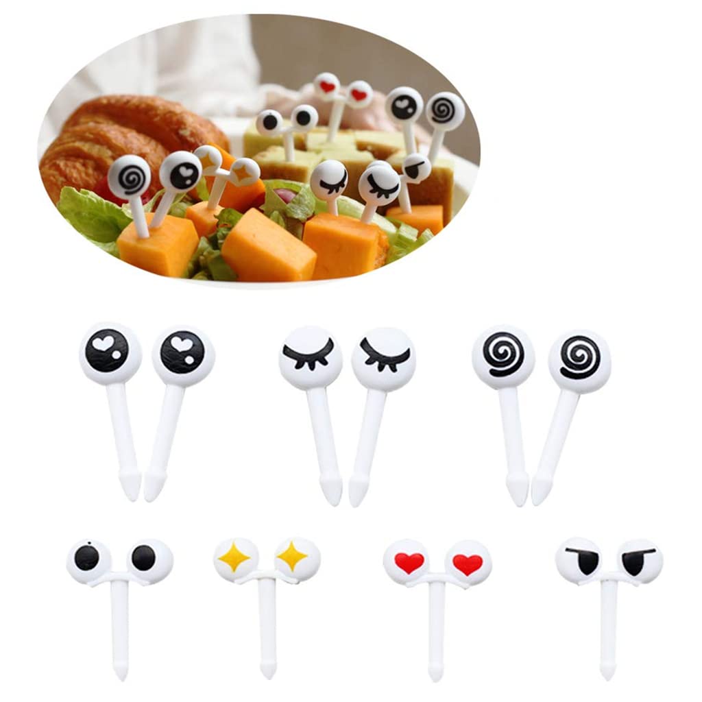 HASTHIP 10pcs Food Fruit Forks for Kids, Eye Toothpicks Picks, Bento Box Food Picks Mini Cute Cartoon Plastic Fruit Toothpicks for Kids Baby Shower Birthday Party Cake Decoration Supplies