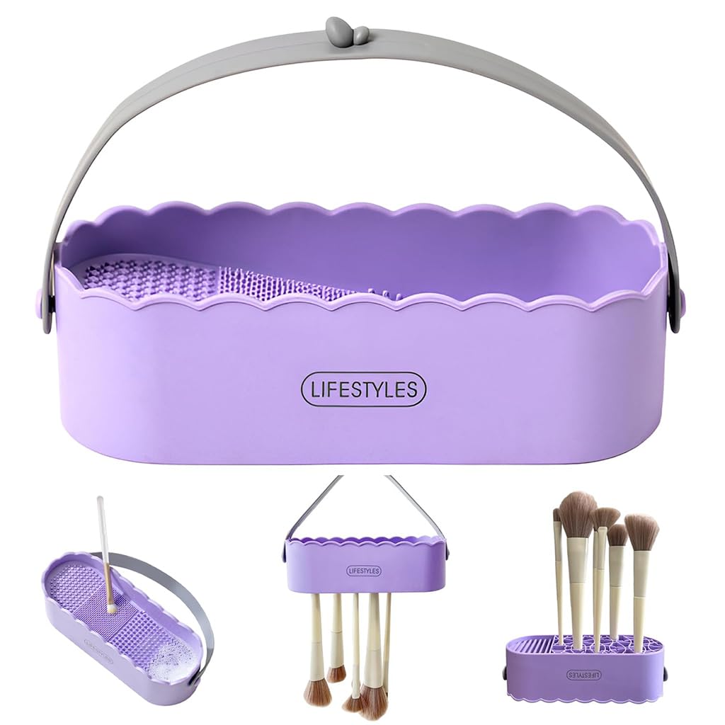 ZIBUYU Makeup Brush Cleaner for Deep Cleaning featuring Dual Side Basket with Silicone Bristles